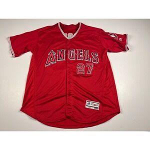 Majestic Los Angeles Angels Mike Trout 27 Red Baseball Jersey Flex Base Size 44
